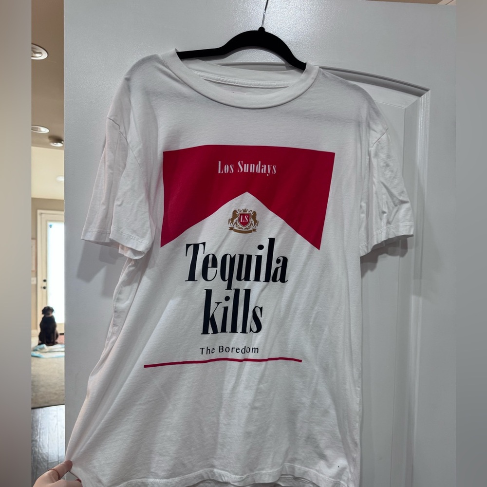 Los Sundays White Tee with Red Graphic "Tequila Kills The Boredom”